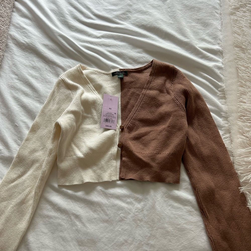 Wild Fable Cream and Brown Cardigan